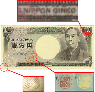 日本銀行券 偽造防止箇所